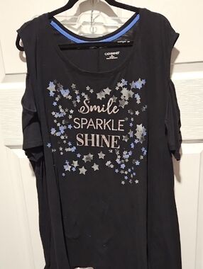 Catherines Black Star Graphic Tee with Metallic Text